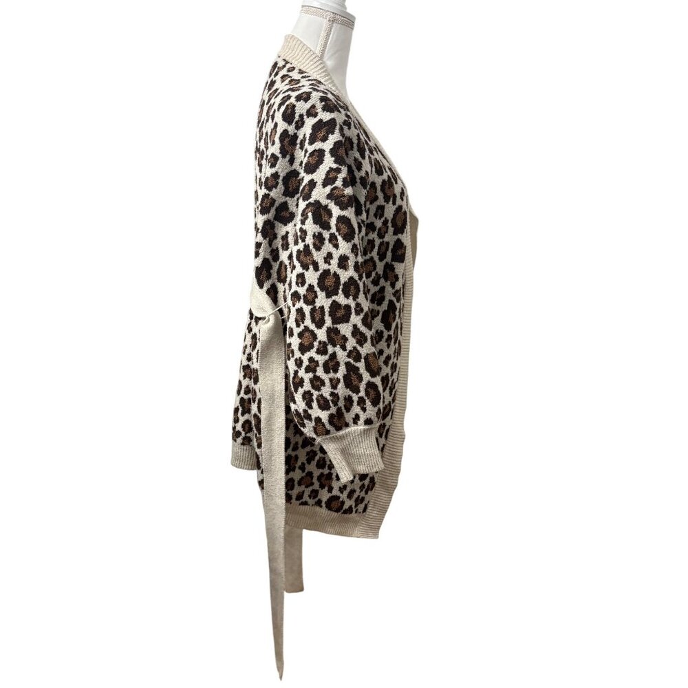 Leopard Print Open Front Belted Knit Cardigan Womens Size Medium Time & Tru - Picture 4 of 12